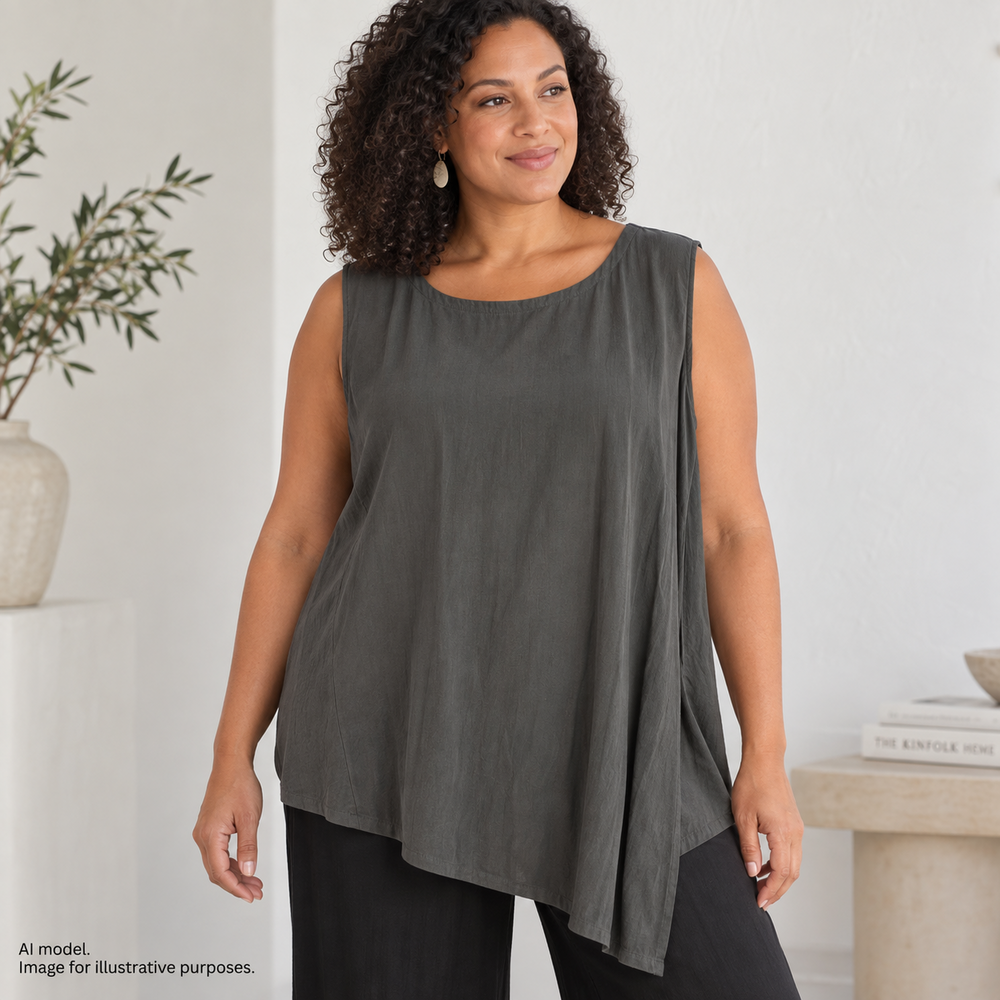 Eileen Fisher Tunic Womens 1X Gray Silk Asymmetrical Sleeveless Loose Fit Top